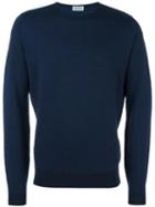 John Smedley Textured Crew Neck Jumper, Men's, Size: Large, Blue, Merino/virgin Wool