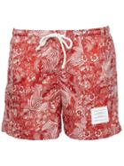 Thom Browne Floral Print Swim Shorts, Men's, Size: 2, Red, Nylon
