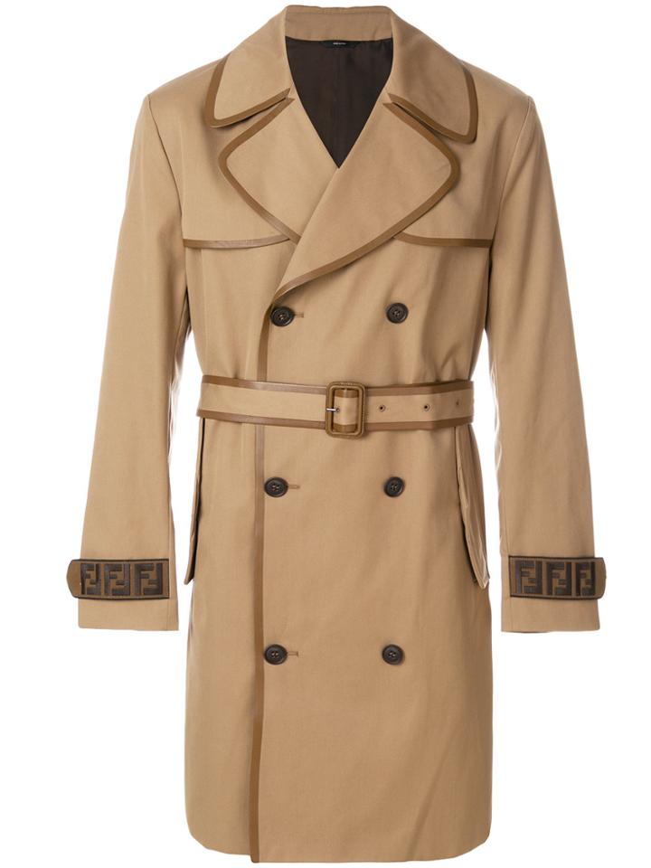 Fendi Belted Logo Trench Coat - Brown