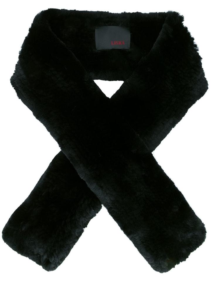 Liska Fur-trimmed Scarf - Black