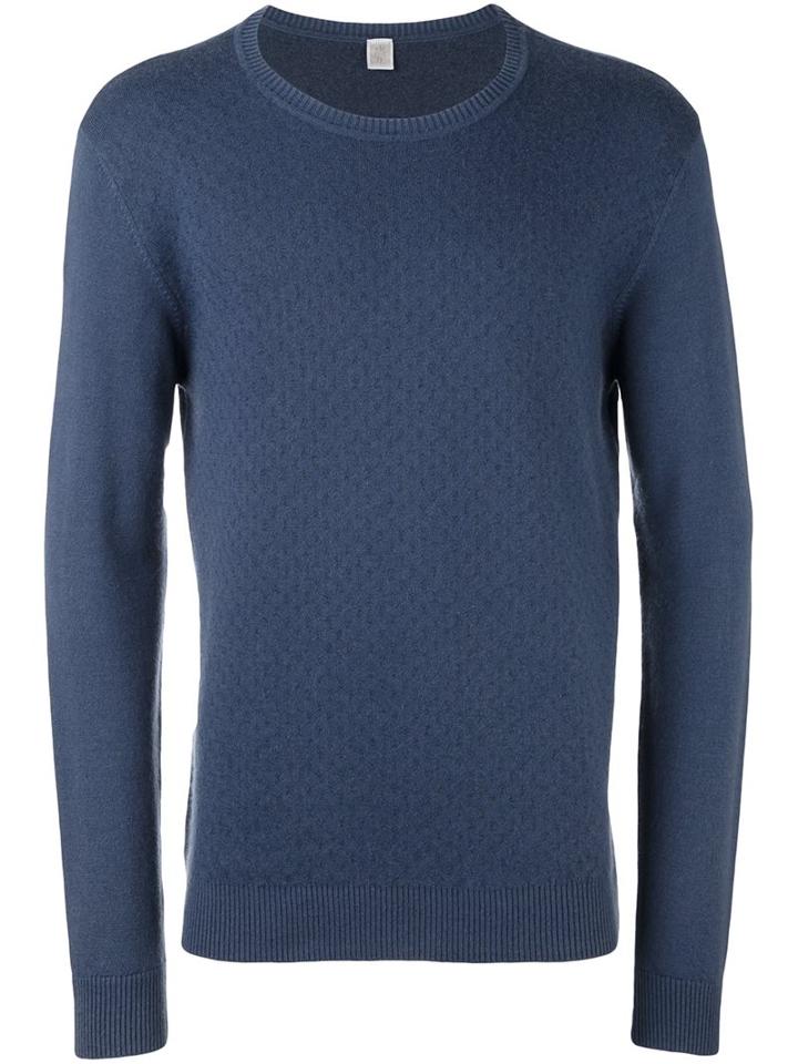 Eleventy Jacquard Round Neck Jumper, Men's, Size: Xxl, Blue, Cashmere