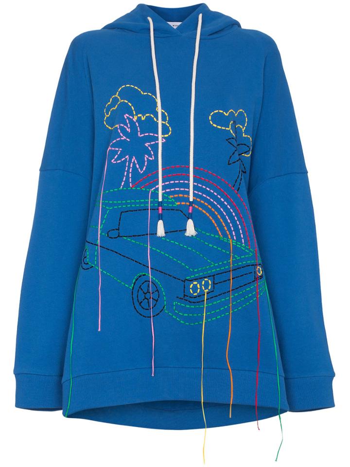 Mira Mikati Oversized Embroidered Cotton Hoodie - Blue