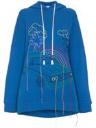 Mira Mikati Oversized Embroidered Cotton Hoodie - Blue