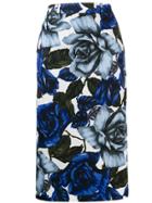 Prada Rose Print Pencil Skirt - Blue
