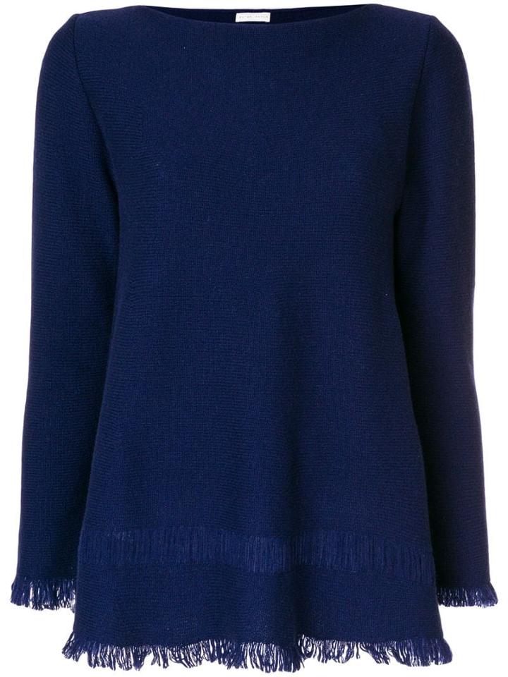 Borgo Asolo Cashmere Flared Fringe Hem Sweater - Blue