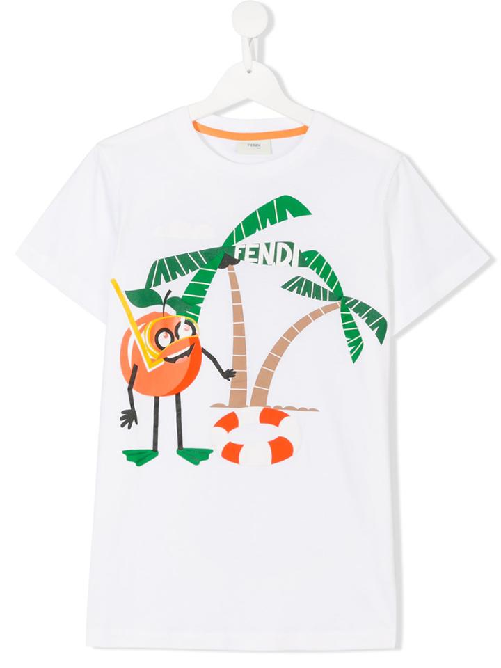 Fendi Kids Peach Print T-shirt - White