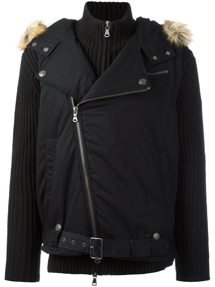 Pierre Balmain Layered Hooded Cardigan, Men's, Size: 48, Black, Cotton/acrylic/polyester/wool