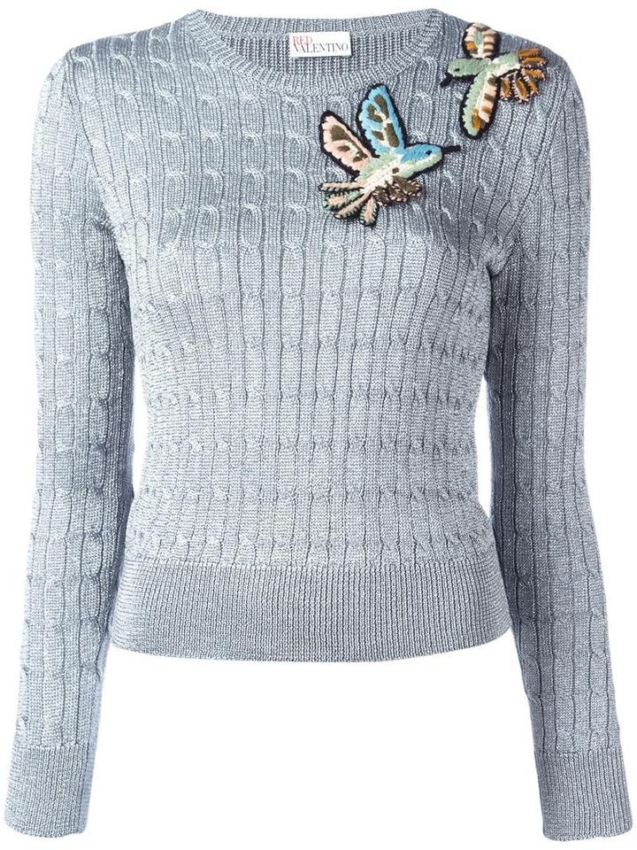 Red Valentino Bird Embroidery Lurex Jumper, Women's, Size: Xs, Grey, Acrylic/wool/viscose/metallic Fibre