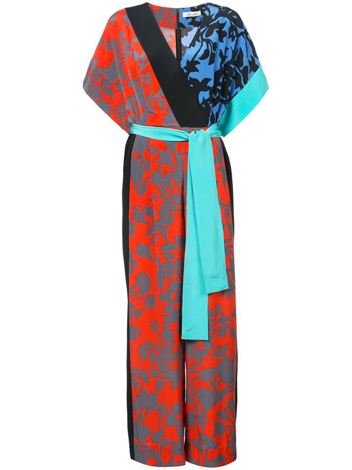 Dvf Diane Von Furstenberg Short-sleeve Faux Wrap Jumpsuit - Red