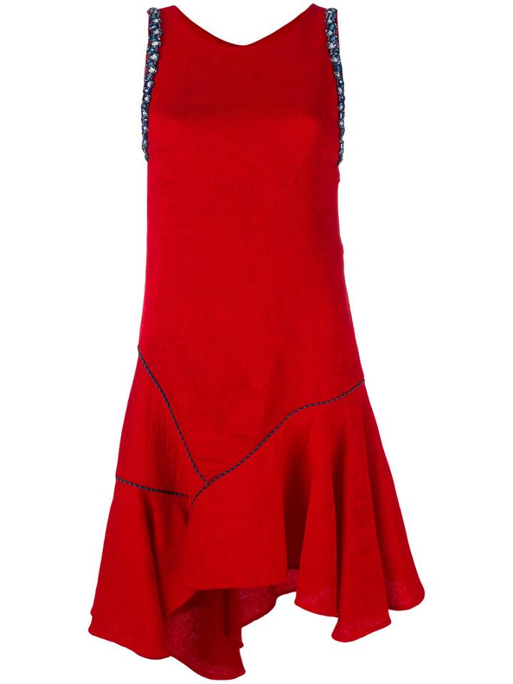 Koche - Flared Hem Dress - Women - Silk/nylon/polyester/glass - 40, Red, Silk/nylon/polyester/glass
