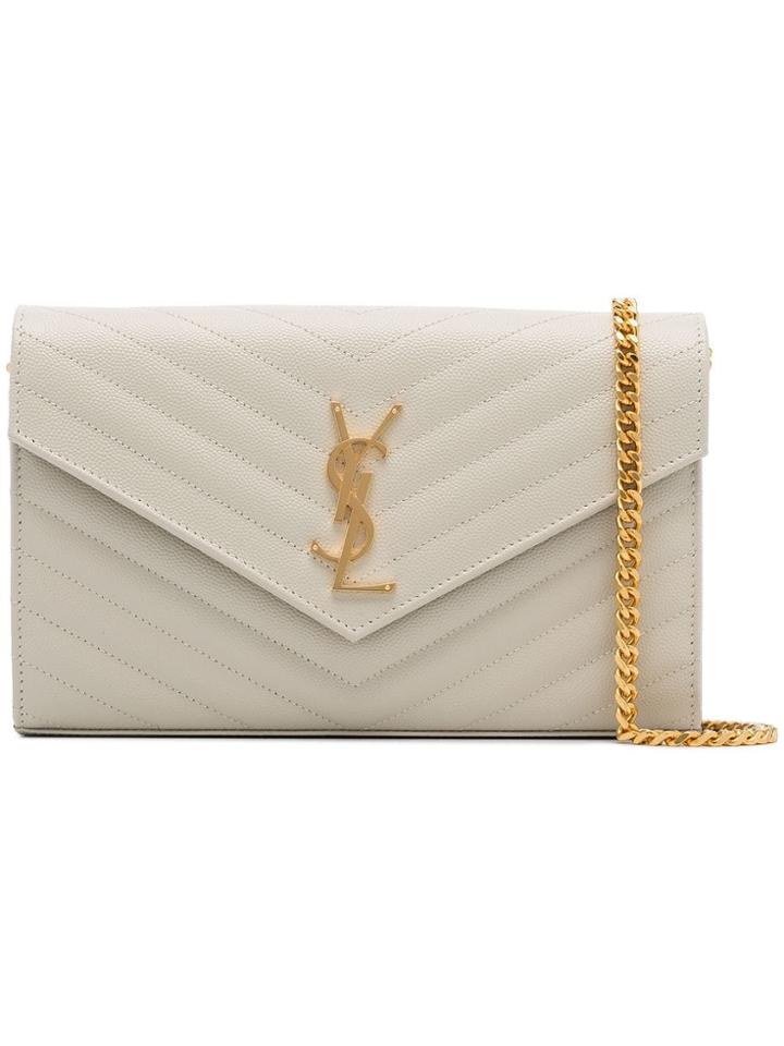 Saint Laurent Monogram Quilted Shoulder Bag - White