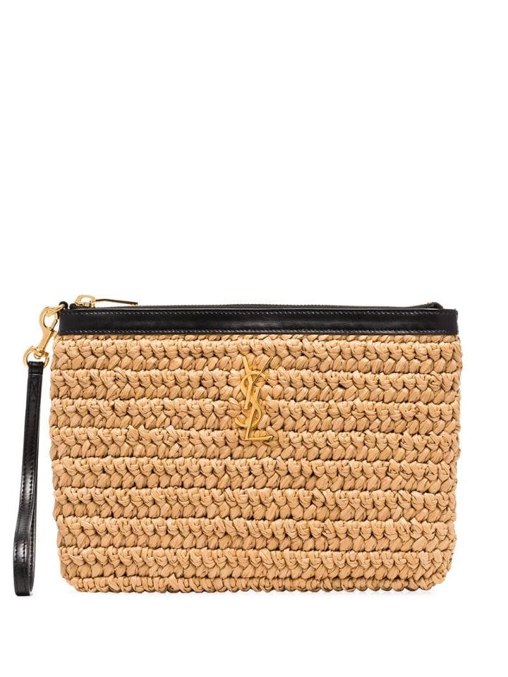 Saint Laurent Straw Clutch Bag - Brown