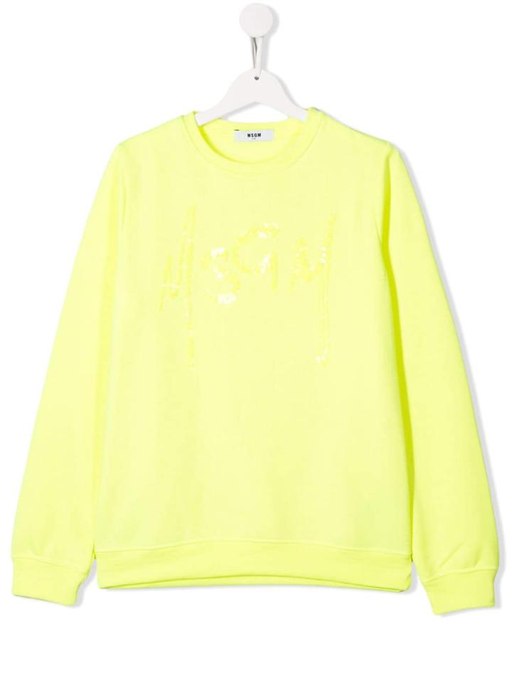 Msgm Kids Sequinned Logo Sweatshirt - Yellow