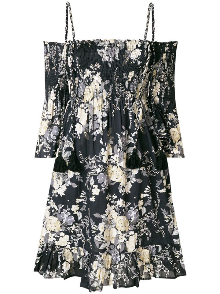 Twin-set Floral Print Off-shoulder Dress - Blue
