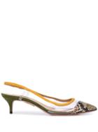 Aquazzura 45mm Snake-effect Leather And Suede Slingback Pumps - Green
