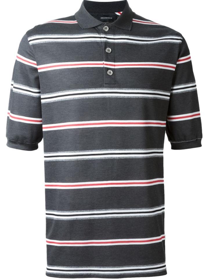 Kris Van Assche Striped Polo Shirt, Men's, Size: Xl, Grey, Cotton