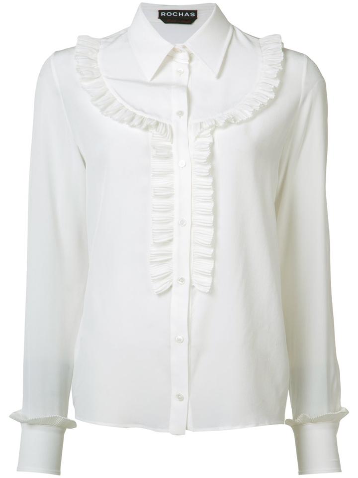 Rochas - Frill Bib Blouse - Women - Silk - 40, White, Silk