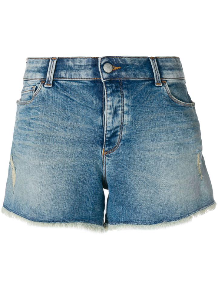 Emporio Armani Cut Off Denim Shorts - Blue