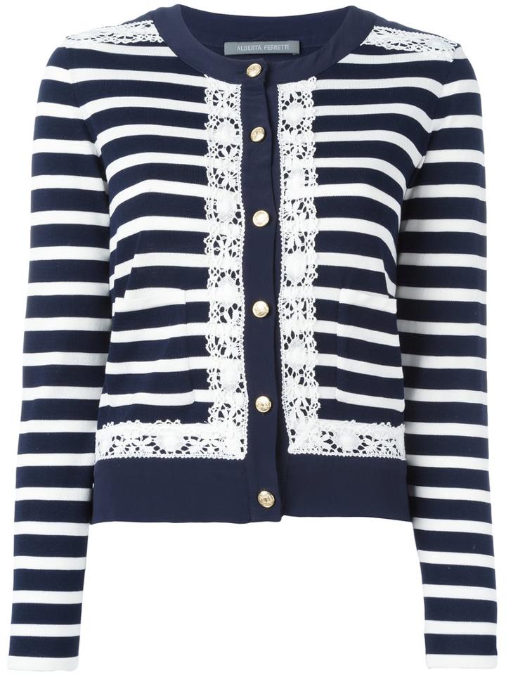 Alberta Ferretti Striped Cardigan, Size: 44, Black, Cotton/other Fibers/rayon/polyamide