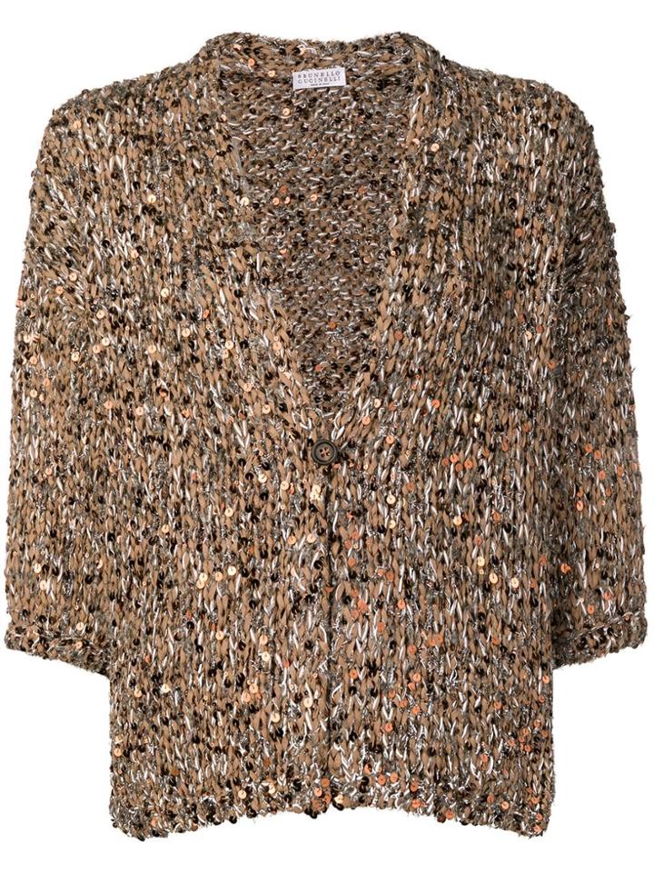 Brunello Cucinelli Textured Knit Cardigan - Brown