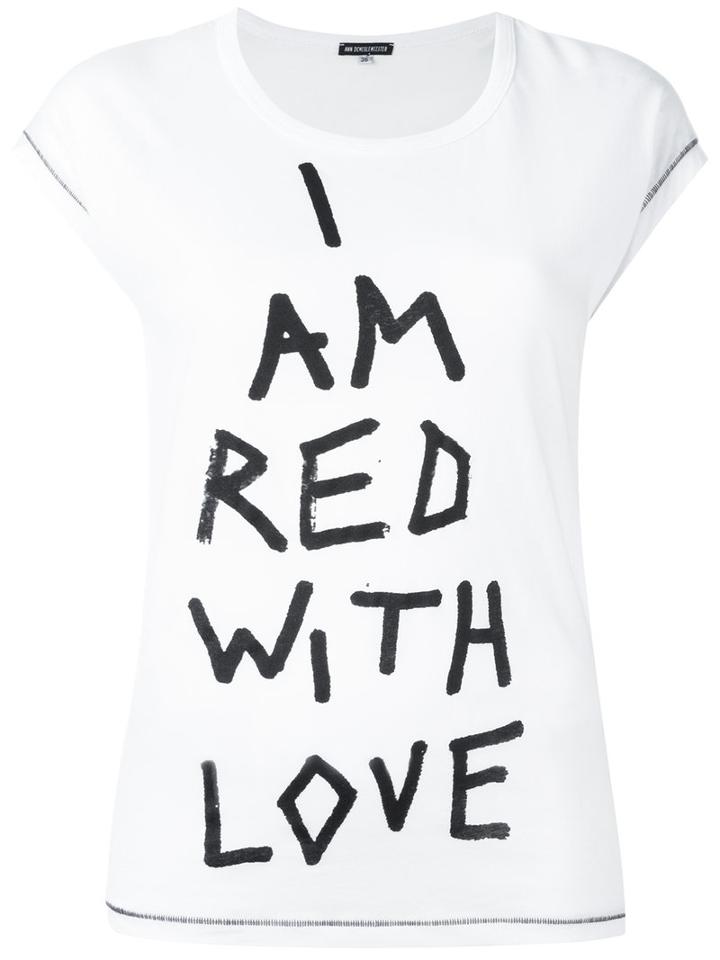 Ann Demeulemeester Printed Text T-shirt, Women's, Size: 40, White, Cotton