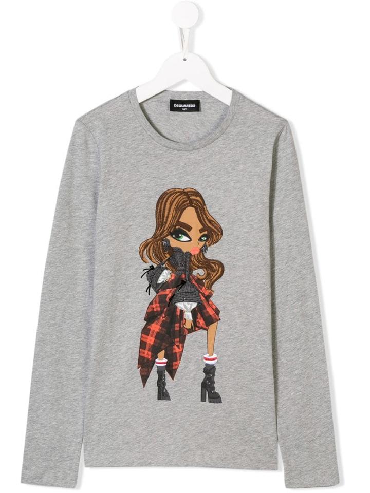 Dsquared2 Kids Teen Appliqué Detail Top - Grey