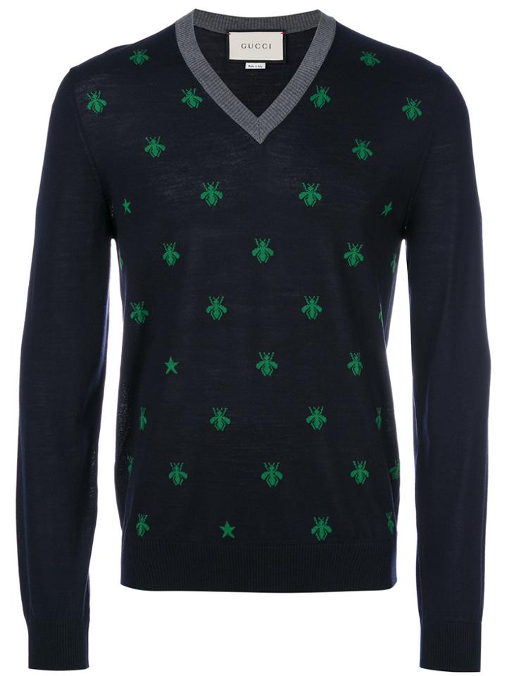Gucci Bee And Star Knitted Jumper - Blue