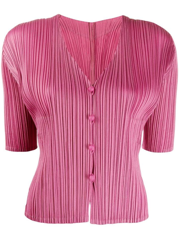 Pleats Please By Issey Miyake Short-sleeved Pleated Cardigan - Pink