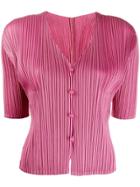Pleats Please By Issey Miyake Short-sleeved Pleated Cardigan - Pink