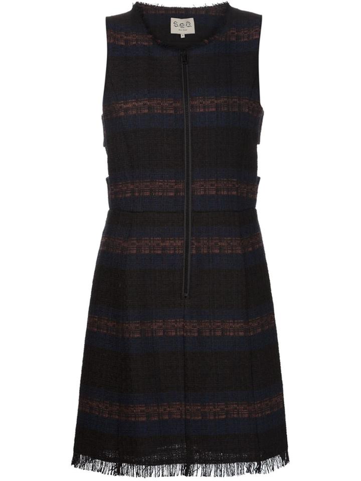 Sea Striped A-line Dress - Black