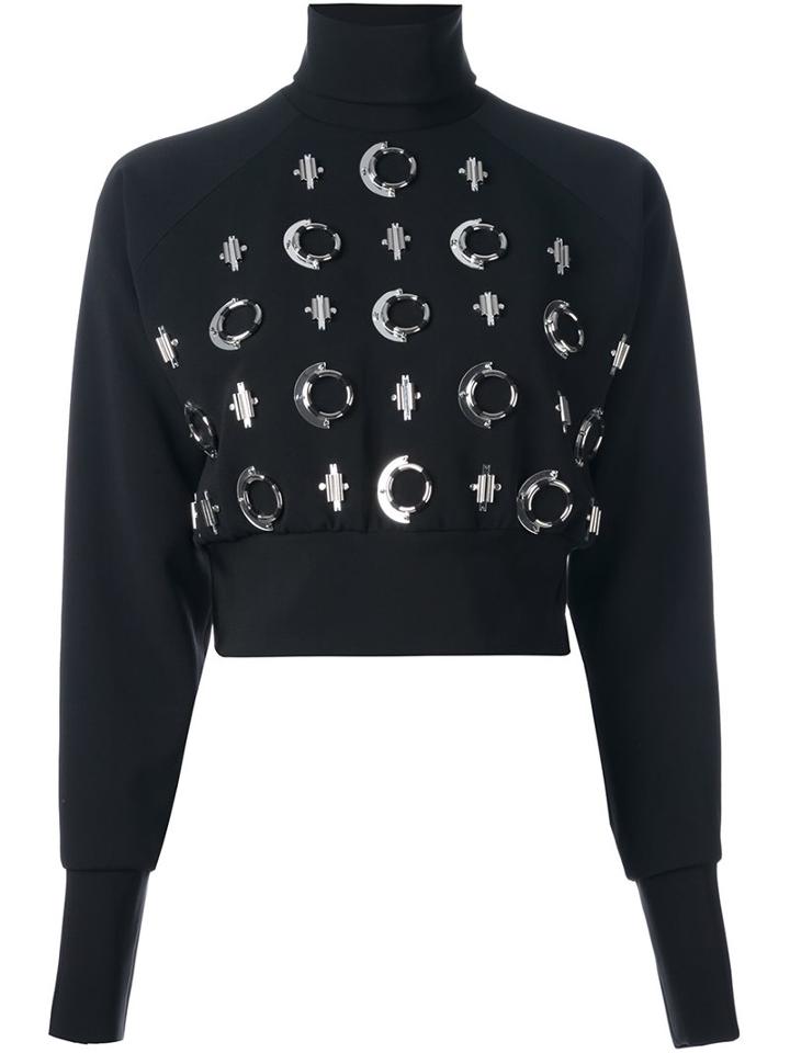 David Koma Metal Detail Roll Neck Sweatshirt, Women's, Size: 8, Black, Acetate/viscose/spandex/elastane/acrylic