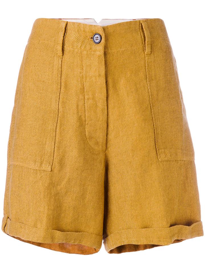 Forte Forte - High-rise Tailored Shorts - Women - Cotton/linen/flax - I, Yellow/orange, Cotton/linen/flax