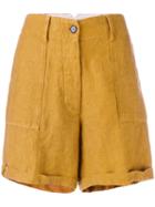 Forte Forte - High-rise Tailored Shorts - Women - Cotton/linen/flax - I, Yellow/orange, Cotton/linen/flax