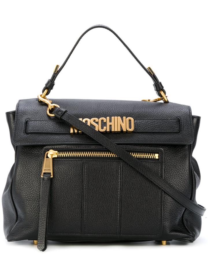 Moschino Logo Plaque Tote Bag - Black
