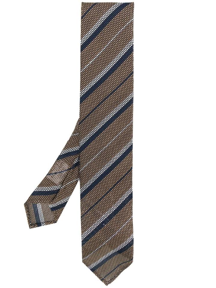 Lardini Diagonal Stripe Woven Tie - Brown