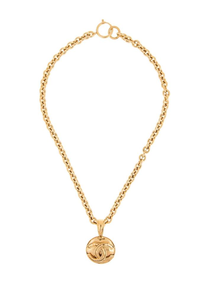 Chanel Vintage Logo Medallion Short Necklace - Metallic