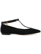 Tory Burch Ashton T-strap Flats - Black