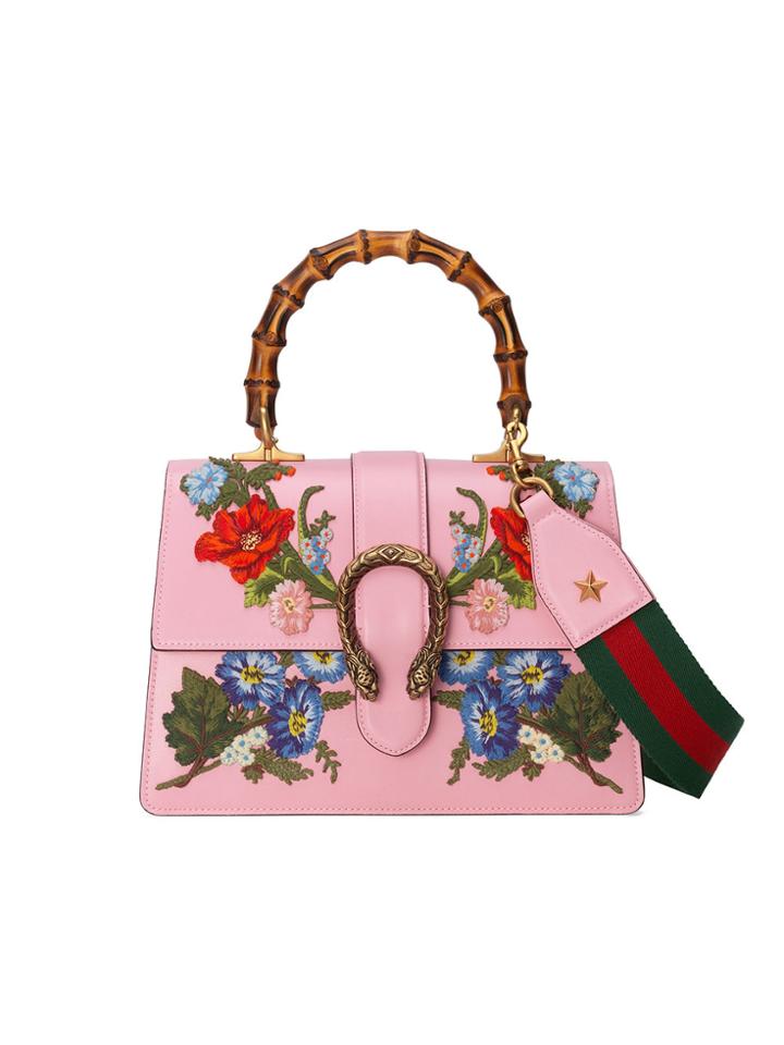 Gucci Dionysus Embroidered Leather Top Handle Bag - Pink & Purple