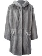 Liska Hooded Mink Fur Coat - Grey