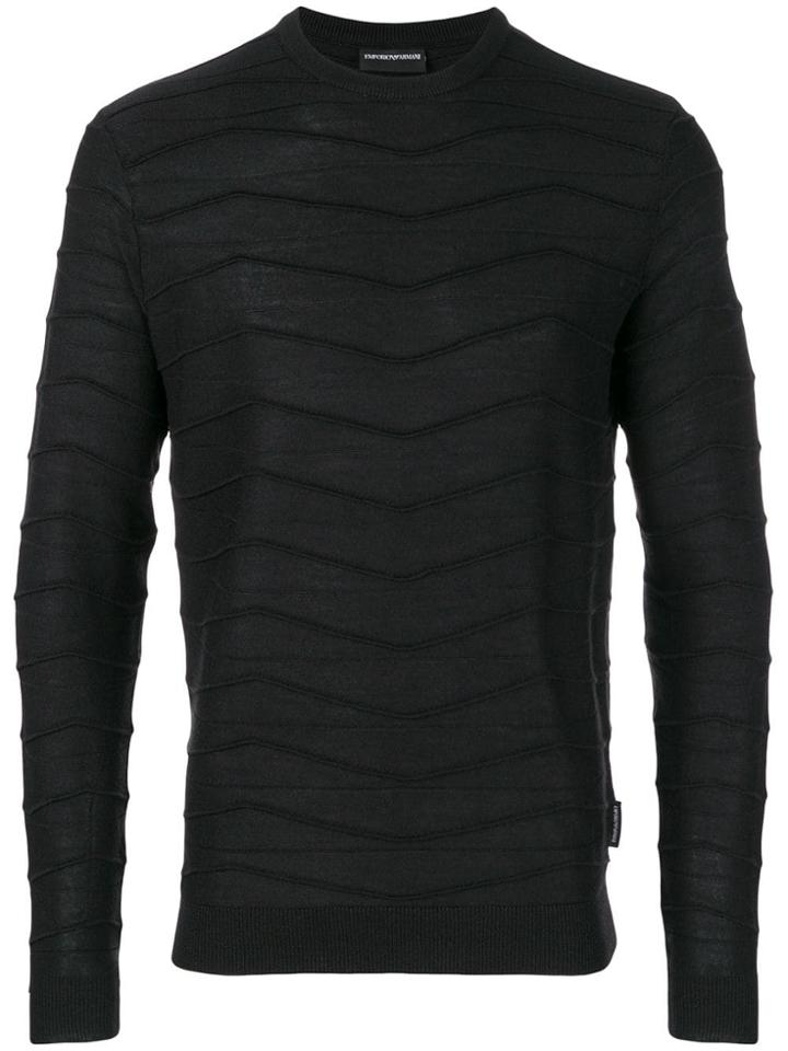Emporio Armani Wavy Stitch Striped Jumper - Black