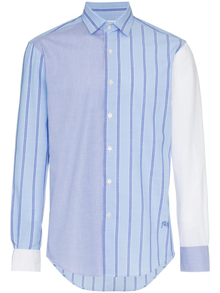 Jw Anderson Panelled Stripe Cotton Long Sleeve Shirt - Blue
