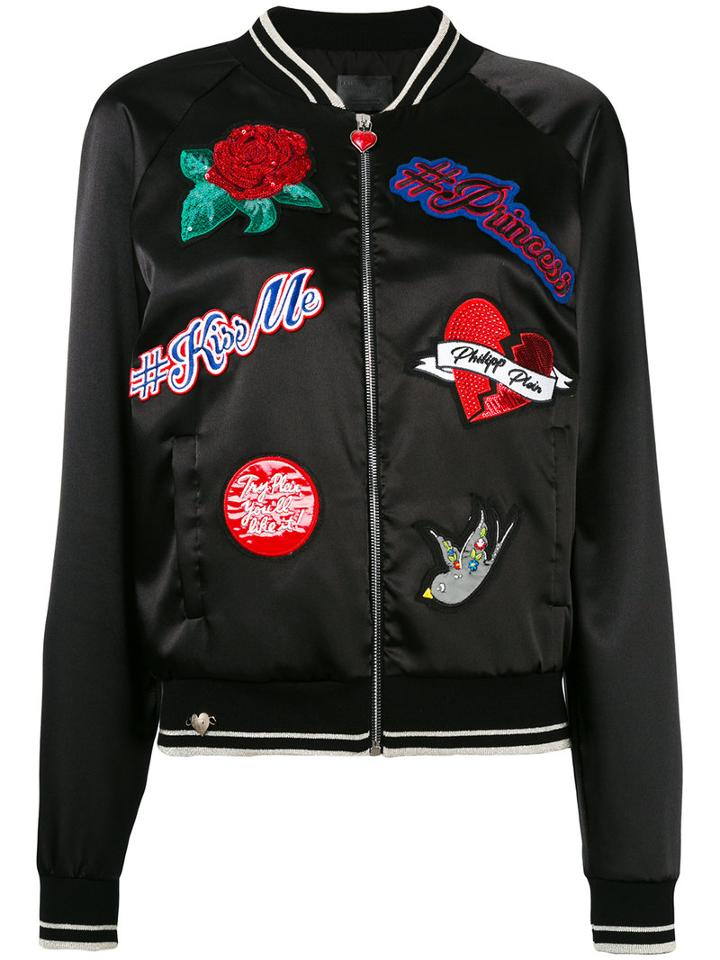 Philipp Plein - Embroidered Bomber Jacket - Women - Polyester/spandex/elastane - L, Black, Polyester/spandex/elastane