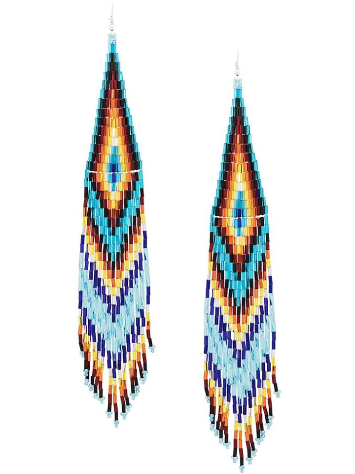 Jessie Western Long Beaded Earrings - Blue