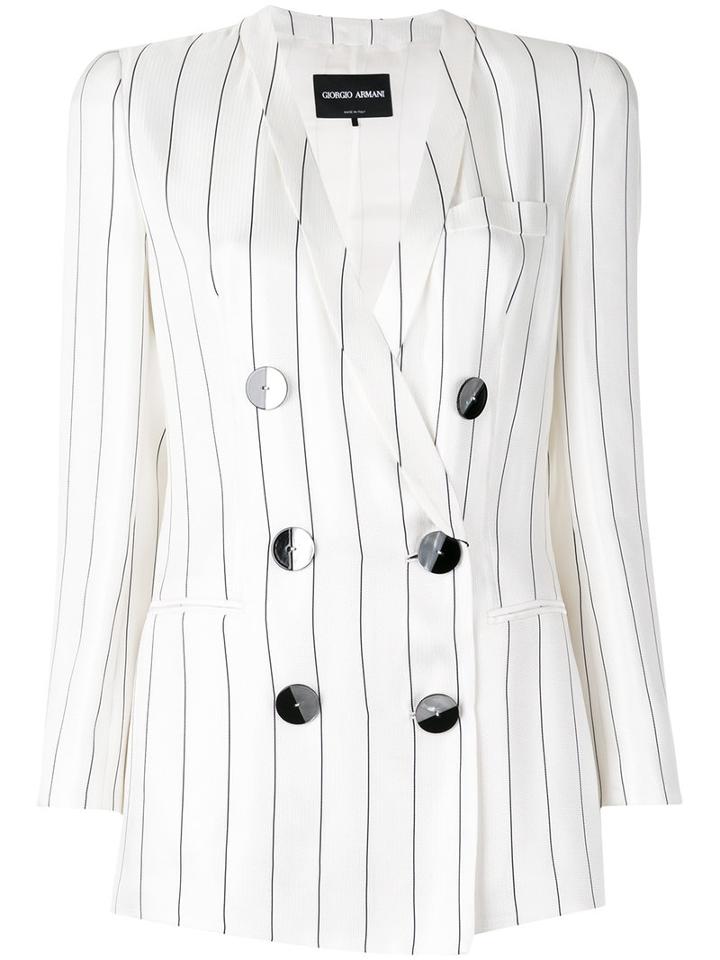 Giorgio Armani Double Breasted Blazer, Women's, Size: 40, White, Silk/cupro/viscose