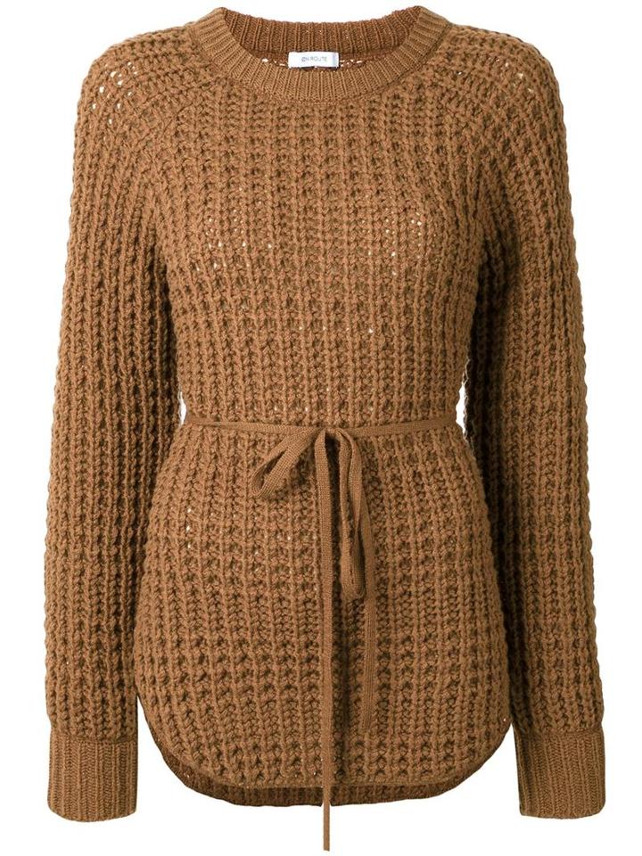 En Route Tie Waist Waffle Knit Jumper, Women's, Brown, Wool