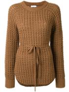 En Route Tie Waist Waffle Knit Jumper, Women's, Brown, Wool