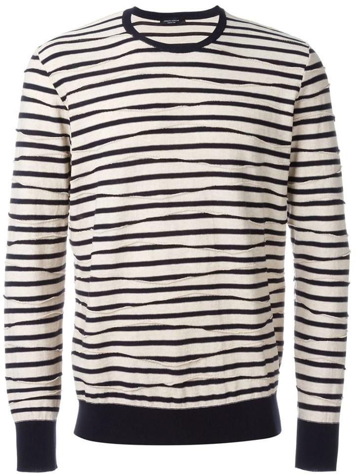 Roberto Collina Exposed Seam Striped Sweatshirt, Men's, Size: 52, Blue, Cotton