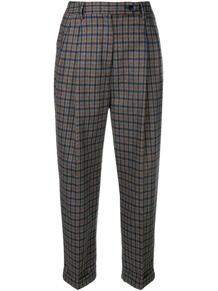 Brag-wette Checked Cropped Trousers - Grey