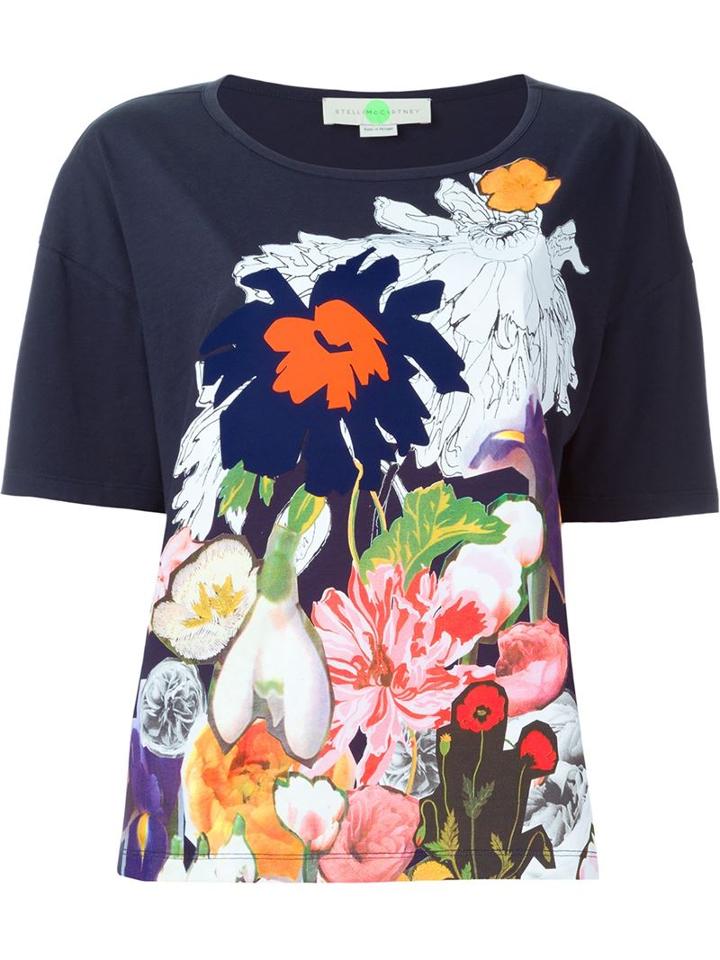 Stella Mccartney Floral Print T-shirt, Women's, Size: 40, Blue, Cotton/polyamide/spandex/elastane