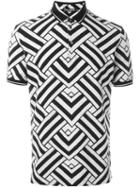 Dolce & Gabbana Geometric Print Polo Shirt, Men's, Size: 52, Black, Cotton/calf Leather